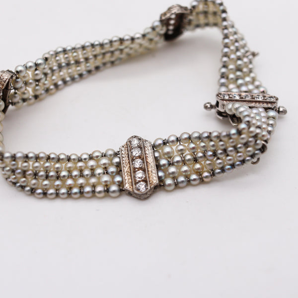 -Edwardian 1905 Belle Epoque Pearls Bracelet In Platinum With 1.20 Cts Diamonds