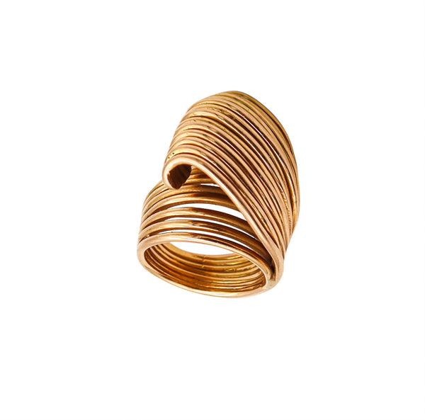 Art Deco 1940 Retro Sculptural Wired Ring In Solid 18Kt Yellow Gold