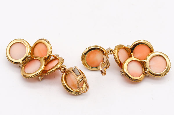 Édouard Richard 1970 Paris Retro Modernist Dangle Earrings 18Kt Gold 21 Cts Diamonds & Coral