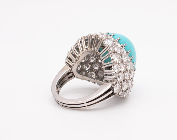 FRENCH MODERNIST 1970'S COCKTAIL RING, 18 KT GOLD WITH 28.84 Ctw IN DIAMONDS & TURQUOISE