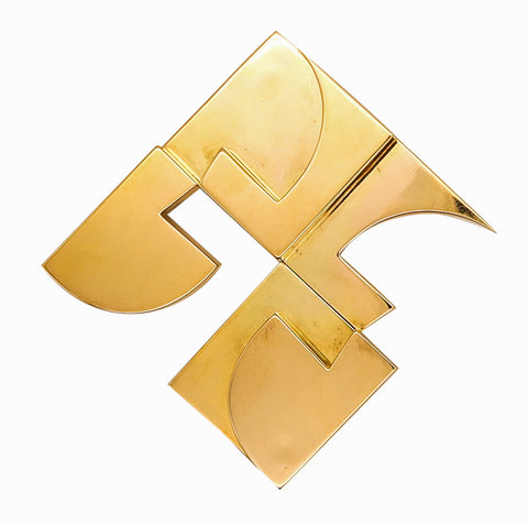Hans Richter 1971 Sculptural Dadaism Geometric Pendant Brooch In 18t Yellow Gold