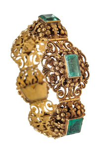 -Austrian Hungarian 1900 Bracelet In 18Kt Gilded Sterling With 24.42 Ctw In Emeralds