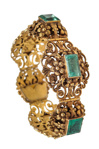 -Austrian Hungarian 1900 Bracelet In 18Kt Gilded Sterling With 24.42 Ctw In Emeralds