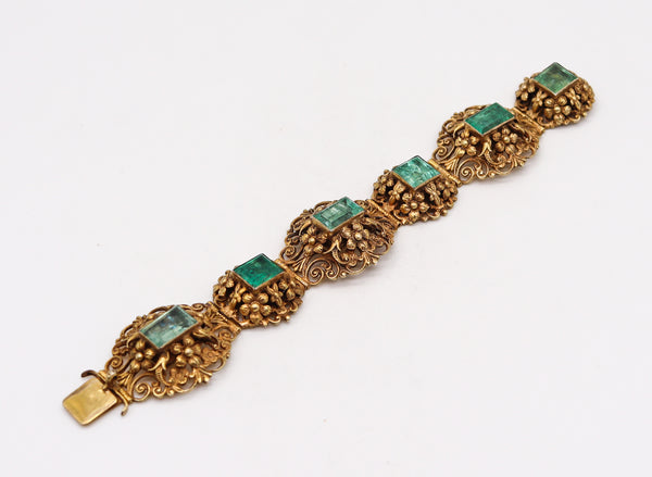 -Austrian Hungarian 1900 Bracelet In 18Kt Gilded Sterling With 24.42 Ctw In Emeralds
