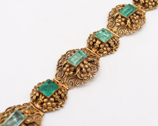 -Austrian Hungarian 1900 Bracelet In 18Kt Gilded Sterling With 24.42 Ctw In Emeralds