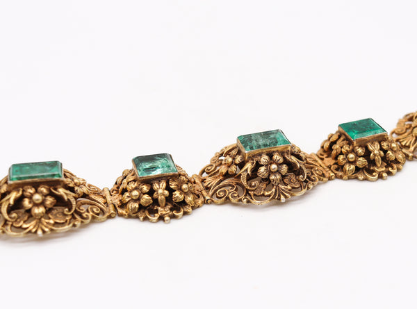 -Austrian Hungarian 1900 Bracelet In 18Kt Gilded Sterling With 24.42 Ctw In Emeralds