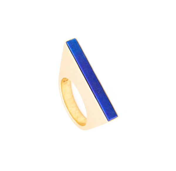 Sigurd Persson 1972 Sweden Geometric Sculptural Ring In 18Kt Yellow Gold With Lapis Lazuli