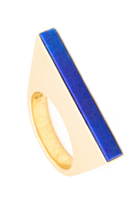 Sigurd Persson 1972 Sweden Geometric Sculptural Ring In 18Kt Yellow Gold With Lapis Lazuli