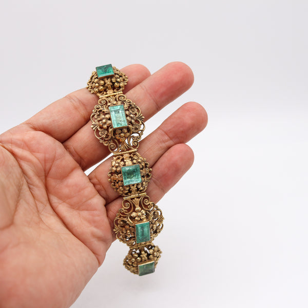 -Austrian Hungarian 1900 Bracelet In 18Kt Gilded Sterling With 24.42 Ctw In Emeralds