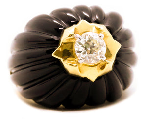 French 1960 Paris Bombe Ring In 18Kt Yellow Gold And Platinum With 0.78 Cts Diamond