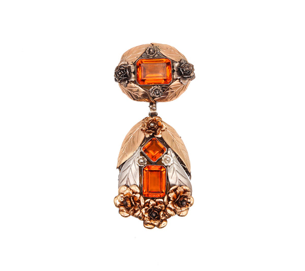 -Hobe Et Co. 1940 Pendant With Brooch In Sterling And 14Kt Gold With Citrines