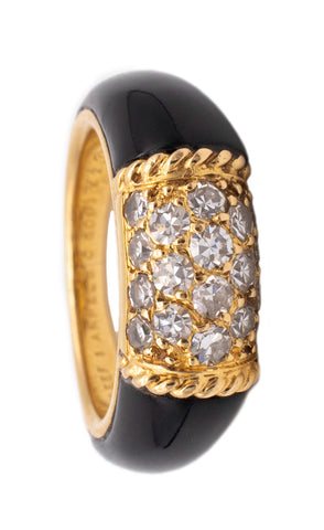 VAN CLEEF & ARPELS 1970 PARIS 18 KT PHILIPPINES RING WITH VS DIAMONDS AND ONYX