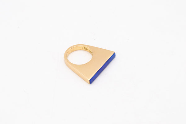 Sigurd Persson 1972 Sweden Geometric Sculptural Ring In 18Kt Yellow Gold With Lapis Lazuli