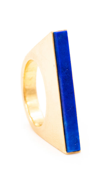 Sigurd Persson 1972 Sweden Geometric Sculptural Ring In 18Kt Yellow Gold With Lapis Lazuli