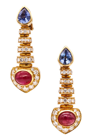 *Bvlgari Roma Gia Certified Celtica earrings in 18 kt gold with 14.54 Cts in Diamonds Rubies & Sapphires