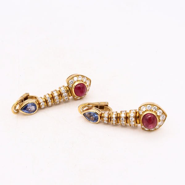 *Bvlgari Roma Gia Certified Celtica earrings in 18 kt gold with 14.54 Cts in Diamonds Rubies & Sapphires