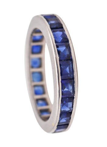 Art Deco 1930 Eternity Band Ring In Platinum With 2.8 Cts In Vivid Blue Sapphires