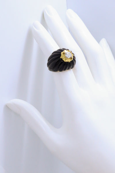 French 1960 Paris Bombe Ring In 18Kt Yellow Gold And Platinum With 0.78 Cts Diamond