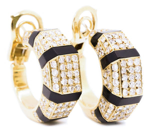 J. P. BELLIN FRENCH 18 KT EARRINGS WITH 2.25 Cts DIAMONDS & ONYX