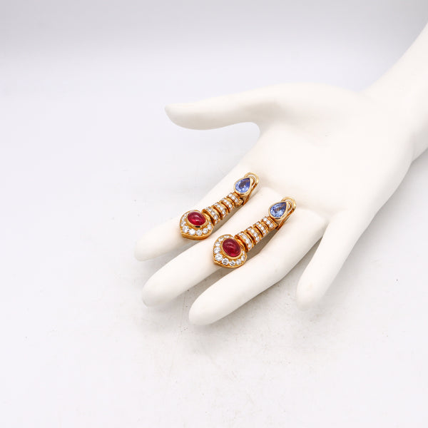 *Bvlgari Roma Gia Certified Celtica earrings in 18 kt gold with 14.54 Cts in Diamonds Rubies & Sapphires
