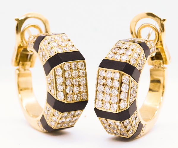 J. P. BELLIN FRENCH 18 KT EARRINGS WITH 2.25 Cts DIAMONDS & ONYX