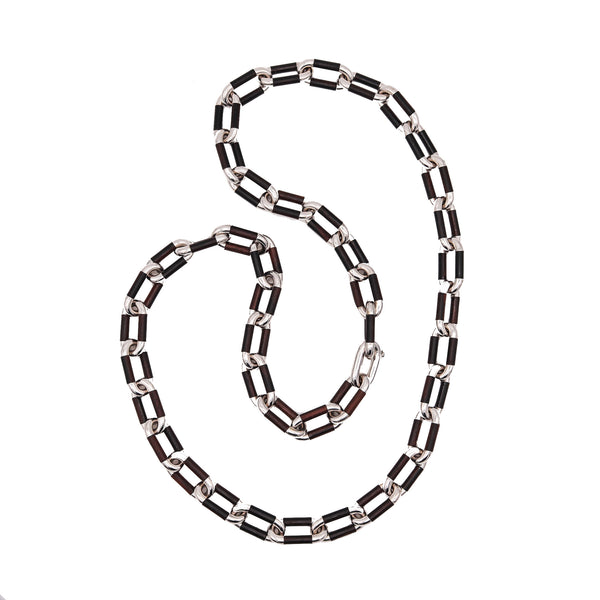 Carlo Weingrill Roma Modernist Sautoir Necklace In 18Kt White Gold With Carved Ebony Wood