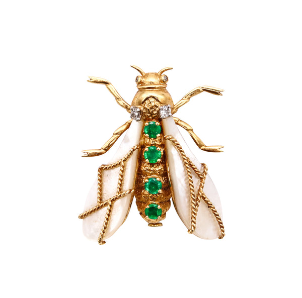 Chaumet Paris 1960 Jeweled Bee Brooch In 18Kt Yellow Gold With Diamonds Emeralds