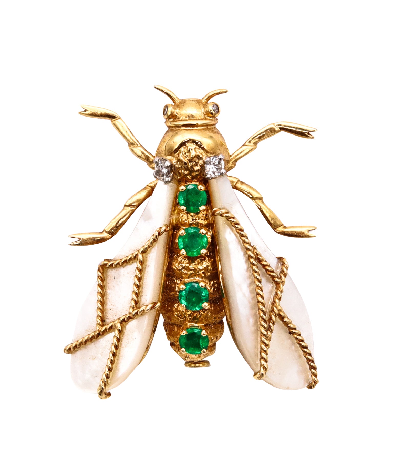 Chaumet Paris 1960 Jeweled Bee Brooch In 18Kt Yellow Gold With Diamonds Emeralds