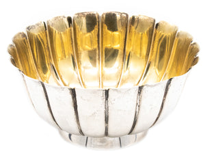 -Bvlgari Roma 1970 Vintage Scalloped Caviar Bowl In Solid .925 Sterling And 24kt Gilding