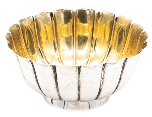 -Bvlgari Roma 1970 Vintage Scalloped Caviar Bowl In Solid .925 Sterling And 24kt Gilding