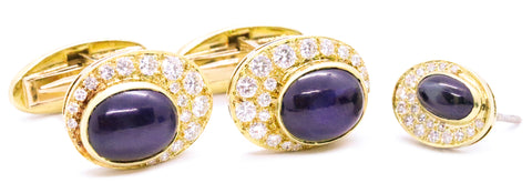 ERWIN PEARL 18 KT DIAMONDS & SAPPHIRES CUFFLINKS TIE PIN SET