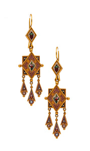 -Italy 1850 Roma Papal States Egyptian Revival Micro Mosaic Earrings In 18Kt Yellow Gold