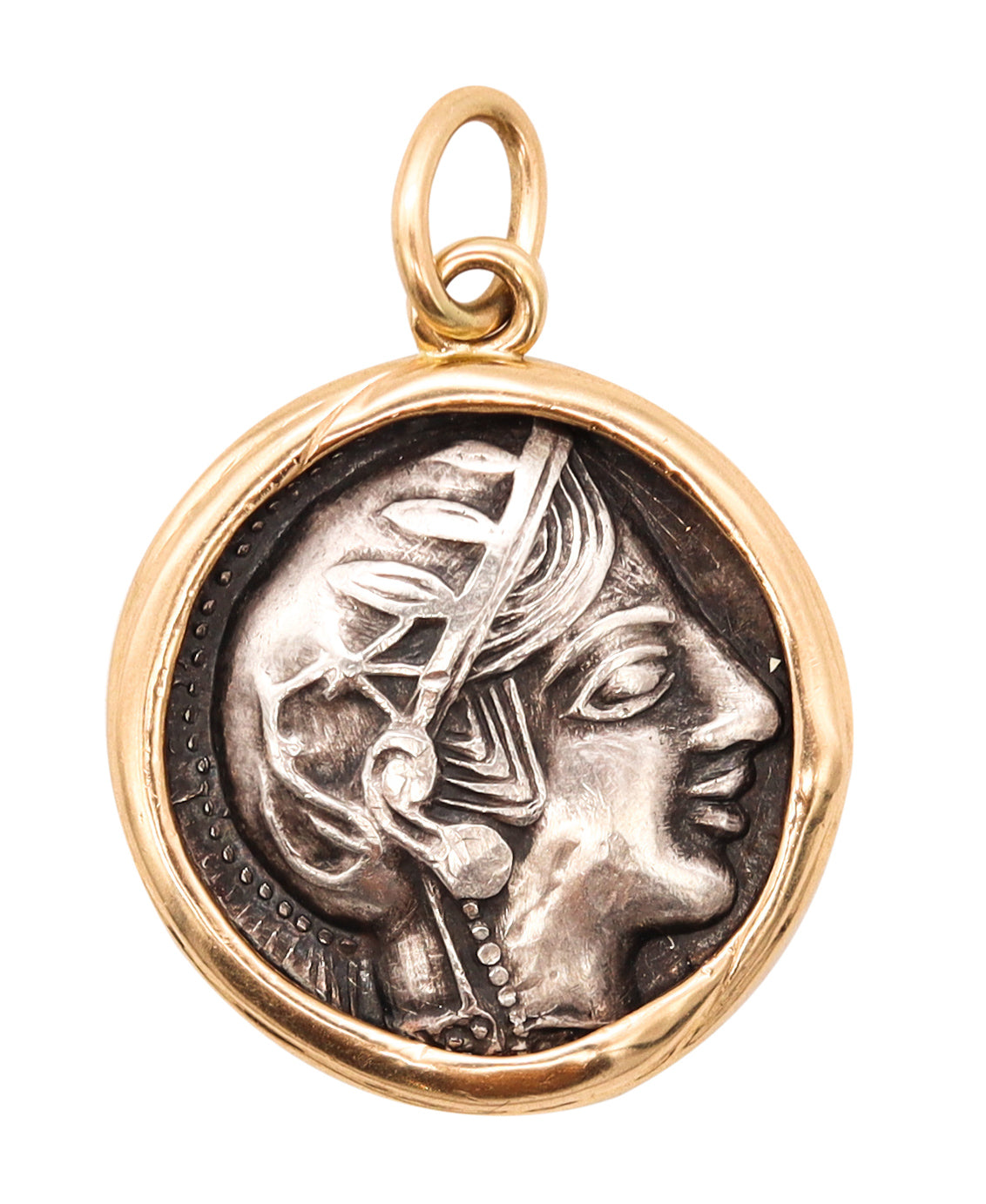 Ancient Athena Coin Pendant In 18Kt Yellow Gold With 454-404 BC Attica Owl Tetradrachm