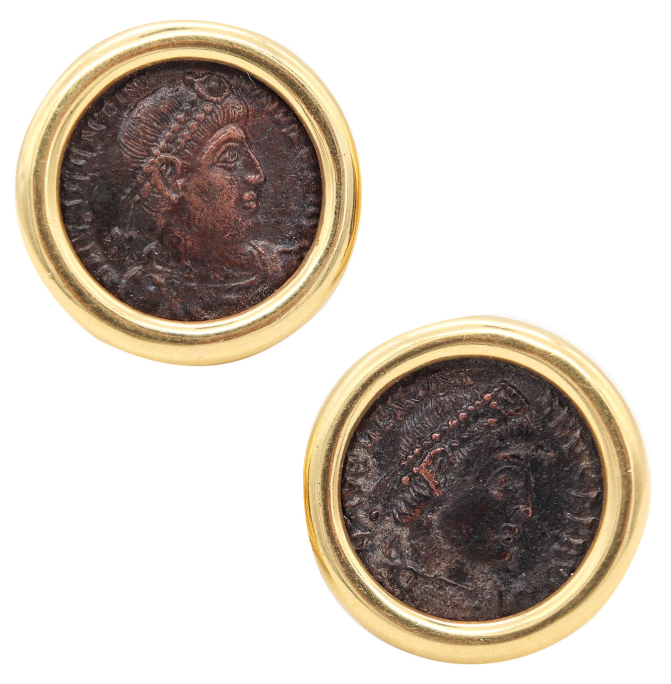 Ancient Roman Coin Earrings In 18Kt Yellow Gold With 306 337 AD Constantine Bronze Follies