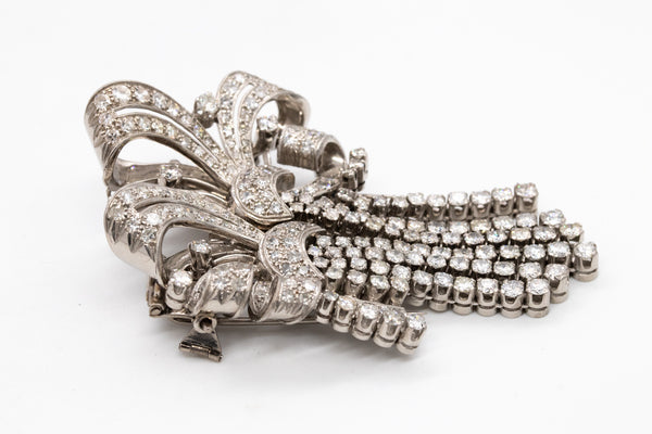 Art Deco 1930 Convertible Clips Brooch In Platinum With 13.26 Ctw Of VS Diamonds