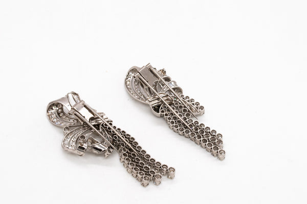 Art Deco 1930 Convertible Clips Brooch In Platinum With 13.26 Ctw Of VS Diamonds