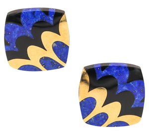 Tiffany And Co. 1977 Angela Cummings Clips Earrings In 18Kt Gold With Lapis And Black Jade