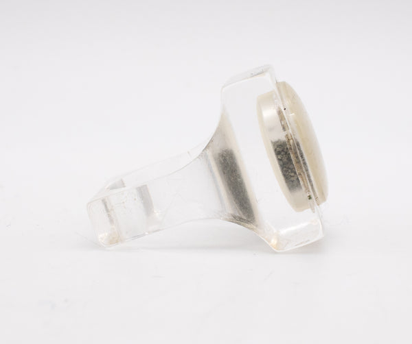 HENRI GARGAT 1970 PARIS ACRYLIC AND STERLING SILVER GEOMETRIC RING