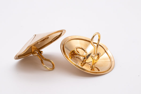 Trudel By Kurt Aepli 1970 Swiss Geometric Clips Earrings In Polished 18Kt Yellow Gold