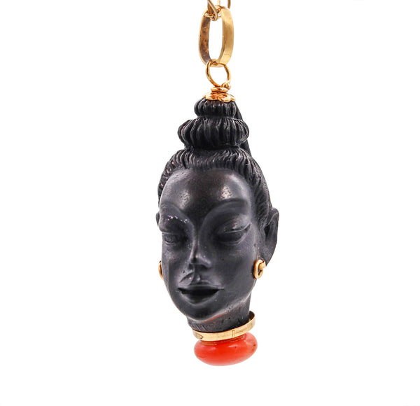 *Corletto 1960 Italy large Blackamoor Nubian bust in 18 kt gold with carved ebony and red coral