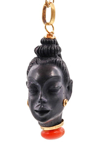 *Corletto 1960 Italy large Blackamoor Nubian bust in 18 kt gold with carved ebony and red coral
