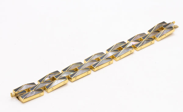 Tiffany And Co. 1982 Angela Cummings Geometric Bracelet In 18Kt Yellow Gold With Inlaid Carvings