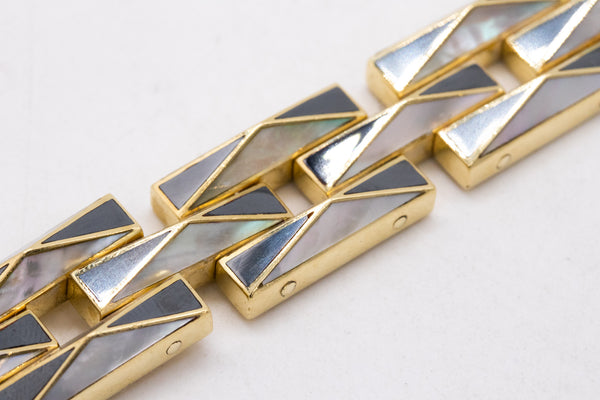 Tiffany And Co. 1982 Angela Cummings Geometric Bracelet In 18Kt Yellow Gold With Inlaid Carvings