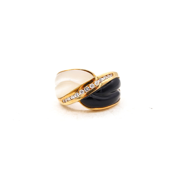 Denoir Paris Gem Set Ring In 18Kt Yellow Gold With VS Diamonds Onyx And White Nacre