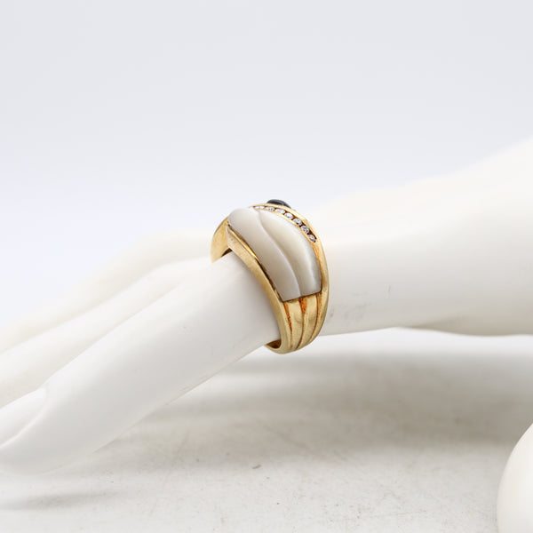 Denoir Paris Gem Set Ring In 18Kt Yellow Gold With VS Diamonds Onyx And White Nacre