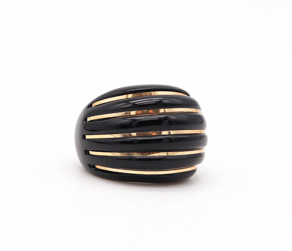 Milor 1980 Italian Cocktail Ring In Carved Black Onyx With 14Kt Yellow Gold