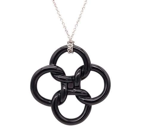 *Tiffany & Co. by Elsa Peretti Rare Quadrifoglio necklace chain in 18 kt white gold with black jade