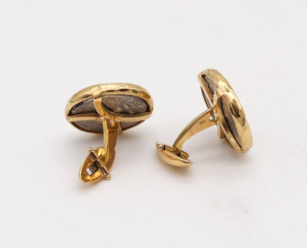 Ancient Rome 225-215 BC Janus Heads Denarius Coins Cufflinks In 18Kt Yellow Gold