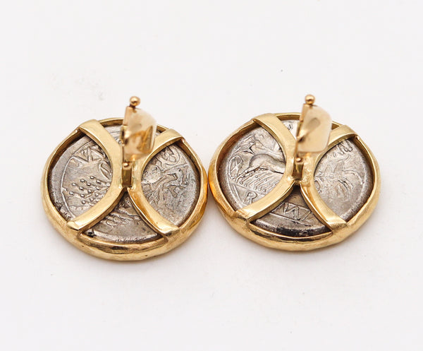 Ancient Rome 225-215 BC Janus Heads Denarius Coins Cufflinks In 18Kt Yellow Gold