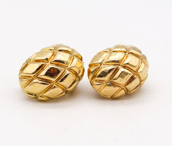 David Webb 1970 New York Quilted Clips On Earrings In Textured 18Kt Yellow Gold